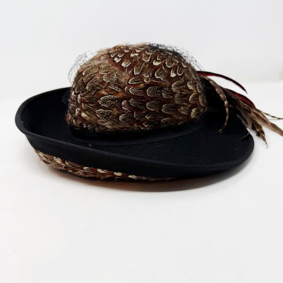 Vintage Don Anderson for Trio Accessories Feather PeachFelt Wool Bowler Hat - Picture 5 of 12